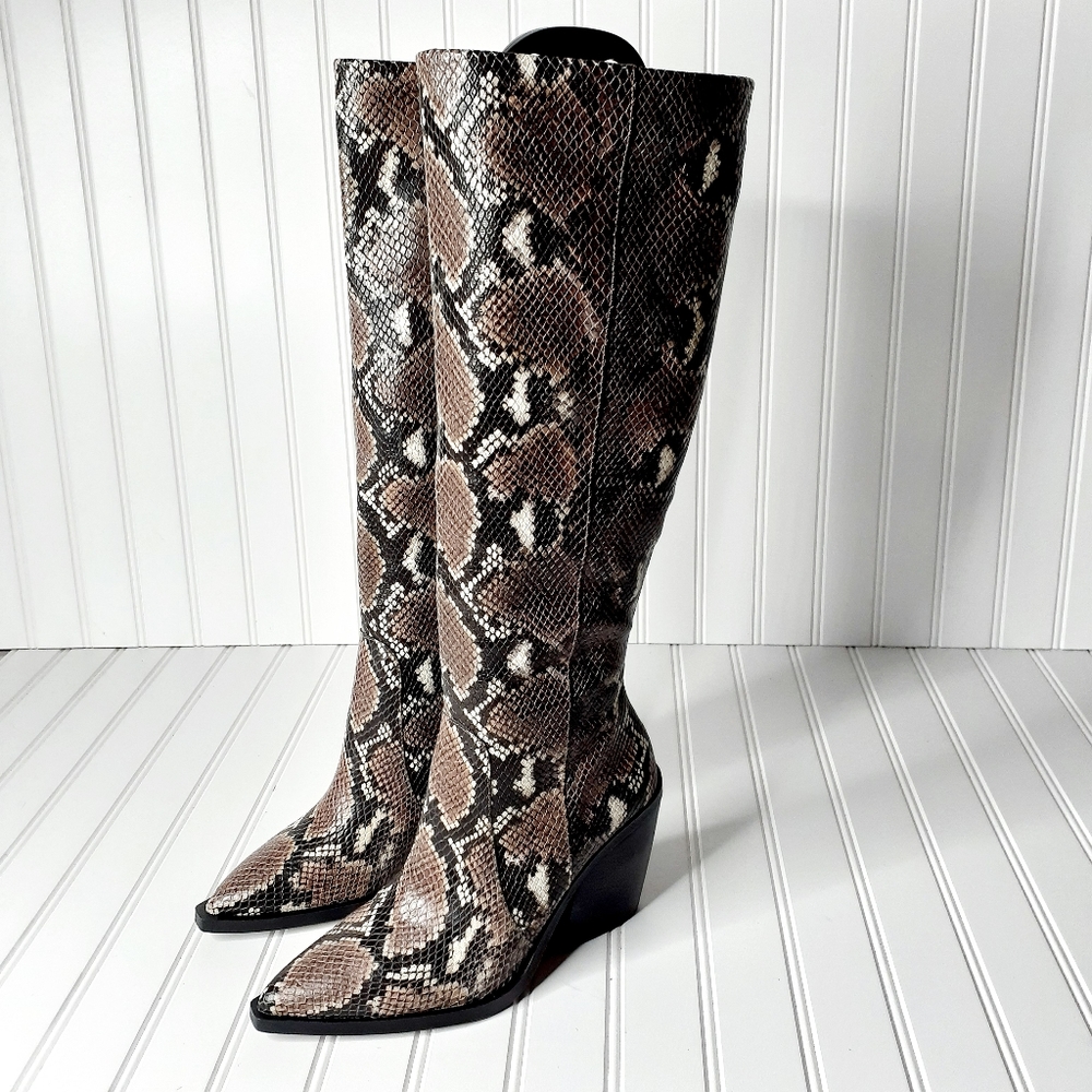 NEW Vince Camuto Gravana Snake Print Leather Boot - Picture 2 of 11